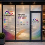 Custom frosted vinyl window graphics printing in Toronto Ontario Canada