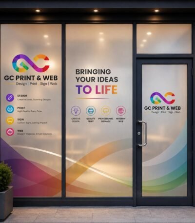 Custom frosted vinyl window graphics printing in Toronto Ontario Canada
