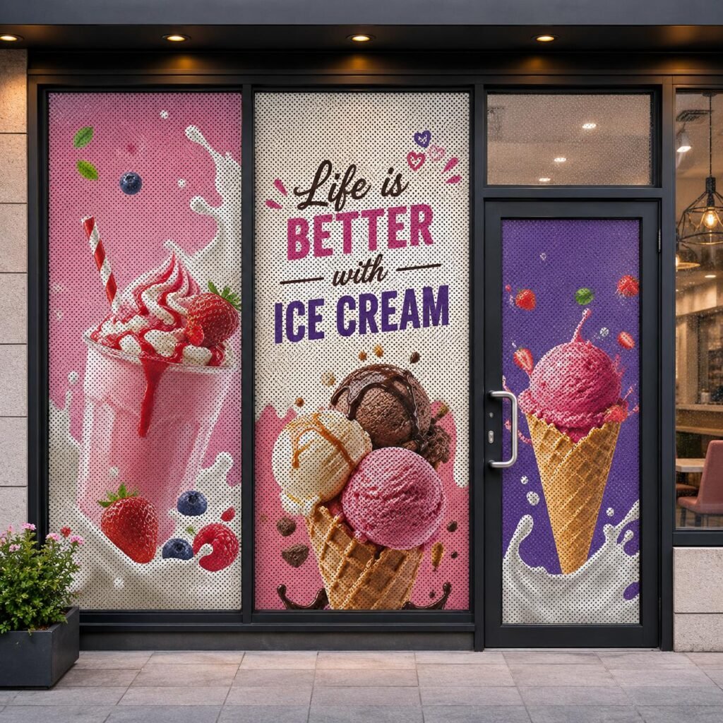 Custom perforated window graphics printing in Toronto Ontario Canada