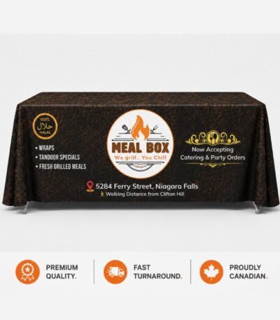 custom printed pleated table cover for trade shows and events toronto gta ontario canada