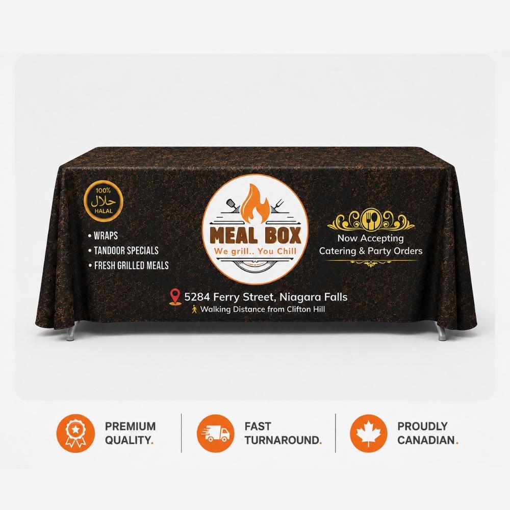 custom printed pleated table cover for trade shows and events toronto gta ontario canada